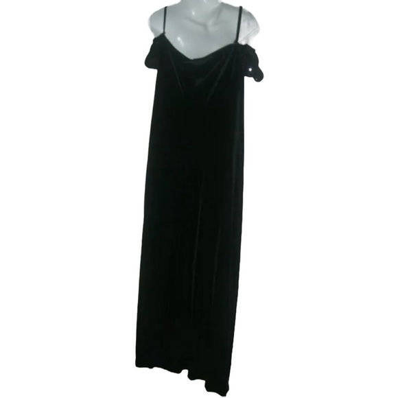 Vintage 90s Robbie Bee Black Crushed Velvet Long Glitter Dress Cold Shoulder y2k - Picture 6 of 10